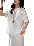 Dream Floating Heavy Industry Lace + Loose Short-Sleeved Collar Shirt Women's Top 25 Summer New Solid Loose Leisure