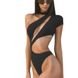 Zingj Women's Summer New Solid Color Sexy Single Sleeve Hollow Out Slim Basic Jumpsuit