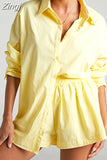with Shirt Set Casual Green Long Sleeve Top Two-piece Suit Female Oversize Loose Summer Two Piece Set Women