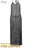Women's Sexy Cover Ups Casual See Through Hollow Out Sleeveless Bikini Swimsuit Swimwear Side Split Beach