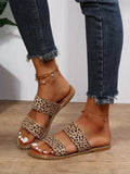 Summer New Flat Bottom 40-43 Large Leopard Print Outdoor Casual Slippers Women