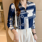 Vintage Print Silk Shirt Women Long Sleeve Blouse 2023Spring Fashion Mulberry Silk Shirts Office Lady New Clothes
