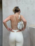 Back Triangle Hollow out Patchwork Streetwear Straight Women's Pants Summer High Waist Pant Trousers Sexy Casual