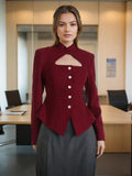 Fashion High-End Feel Top 2025 New Hollow Waist Irregular Design Long-Sleeved Short-Sleeved Blazer Women