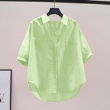 Shirt Women's Short Sleeves 2025 Summer New Korean Version Of The Collar Loose Thin Lazy Style Design Blouse