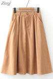 High Waist Vintage Midi Skirts Women Autumn Winter Thick Casual Elegant A-Line Office Ladies