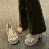 Jane Small Leather Shoes Women Thick Soles Raised Sweet Bows Shallow Single Shoes Buckle English Style Women's