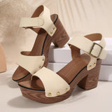 Table High Heel Fish Mouth Sandals Women Pure Color Buckle Thick Heel Fashion