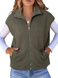 And Autumn Explosion Women's Collar Zipper Vest Waffge Pocket Sweatshirt Sleeveless Coat