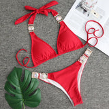 Zingj 2023 New Sport Bikini Sexy Crystal Diamond Bandage Red Split Female