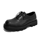 Head Leather Shoes Male Advanced Feeling Thick Sole Korean Version Niche Design Black Loafers Male Taller Derby Shoes