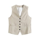 Summer Leisure Vest Set Linen-Blend Loose Vest + Shorts Set Women