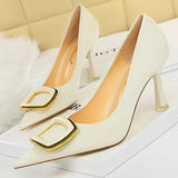 Shoes Designer New Women Pumps Square Buckle Stone Pattern Kitten Heels Shoes Sexy High Heels Ladies Shoes Large Size