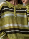 Striped Knitted POLO Shirt Collar Collar Sweater Loose Leisure Lazy Style New Women's