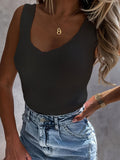 And Summer Women's Commuting Elegant Solid Color Brace V Collar Low Cut Back Design Rib Knitted
