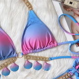 Zingj New Sexy Strap Gradient Print Women's Split Swimsuit Luxury Crystal Diamond Bikini Shell
