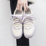 Purple Shoes Women In The Autumn Of 2025 New Round Head Thick-Soled Fashion Casual Shoes Students Low Help Lace Small White
