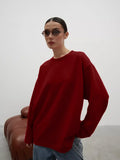 Fine Comb Cotton Solid Long-Sleeved T-Shirt Women Hot Loose Leisure Collar Top High