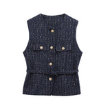 Women's Clothing 2025 Spring/Summer Button Collar Sleeveless Vest Topess Female