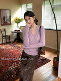 Xixi 2025 Autumn White Label New Temperament V Word Collar Grinding Hair Bottoming Lady Set Up On The Coat Women