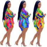 Zingj Fashion Print Casual Style Long Sleeved Shorts 2-Piece Set Women's