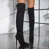 New Fashion Water Drilled Over Knee Boots Sexy Tip Side Zipper Comfortable Large
