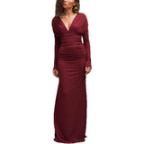 2025 New Women's Fashion Temperament Sexy Tight Wrinkles V Collar High-Waist Long Sleeve
