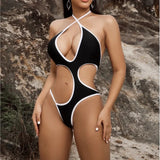Zingj Bikini Black And White Crash Hollowed-And-Joint Swimsuit