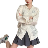 Zingj Hollow Out Shirt Coat Female Spring And Summer Korean Design Sense Small Sunscreen Shirt Loose Casual Long Sleeve