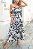 Floral Dress Women Chest Wrapping Bech Long Dress Female Sexy Strapless Elastic Waist A Line Holiday Backless
