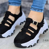 Spring And Summer New Large-Size Thick-Bottomed Hollow Breathable Buckle Single Shoes Women's Casual