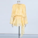 Explosion Mesh Bubble Sleeve Skirt 2025 Summer New Folding Lotus Side Design Short Dress