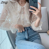 Women Sheer Thin Summer Sweet Ladies Fashion Lovely Simple Blusas Hot Sale Preppy Style Peter Pan Collar Ulzzang