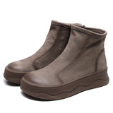 Layer Of Kraft Two Cotton Thick Skin Boots Autumn And Winter Simple Martin Boots Women Side Zippered British Short
