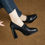 2025 New Mid-Slip Women's OL Professional Fashion High-Heeled Shoes Square Heel Retro French Leather