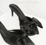 Summer Women's Slippers Bowknot Cat Heel Low Heel Mid Heel Pointed Toe Shoes Slippers High
