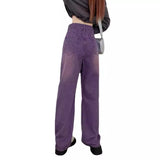 Zingj Street Purple Straight Leg Jeans Male And Female Street Logo Hip Hop Retro Wide-Leg Mop