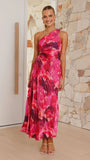 Women's New Printed Dress Fashion Sexy Slanted Shoulder Folded Empty Dress