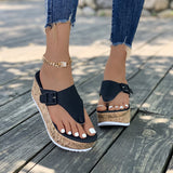 New Large-Size Clip Toe Solid-Color Thick-Bottomed Slippers Slope With Women's Buckle Mouth