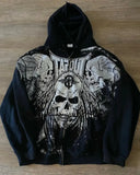 New Hoodie Gothic Skull Zipper Hip Hop Jacket Loose Hooded