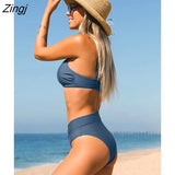 Bralette V-Front High Waist Bikini Set For Women Tank Top Two Pieces Swimsuit 2023 Beach Swimwear Bathing