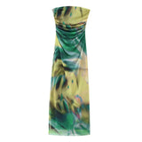 New Printing Net Folding Body Thoracic Dress