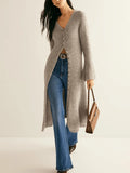 Retro Elegant Long-Sleeved Jacket Knitted Sweater Medium Long
