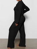 Long Sleeve Button Down Ribbed Knit Pajamas Set- Outfit