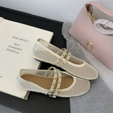 Mesh Sandals Women 2025 Spring And Summer New Cool One-Word Buckle With Round Head Flat Bottom Shallow Mouth Mary Jane Single