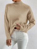 And Winter Half-High Collar Cover Long-Sleeved Sweater Women's Fashion Solid Color Loose Knitting