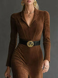 Autumn And Winter Velvet Temperament Waist Suit Collar Open Dress Dress With