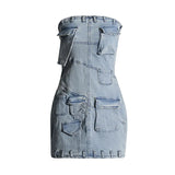 Fashion Fall 2025 New Multi-Bag Stitching Sexy Strapless Wrap Hip Short Denim