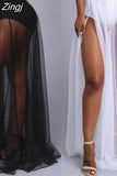 Women High Waist Mesh Skirts Empire See Through Sheer Side Split Skirt Solid Transparent Chiffon Maxi Long Skirt Summer