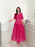 Wear Women's Summer Dress High-Sense Three-Dimensional Flowers Strap To The Waist Short Sleeve Pressure Folding Blouse High Waist Half-Body Skirt